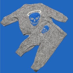 Skull Baby Cashmere 3-6 Matching Pants Sweater Gray And Blue VGUC